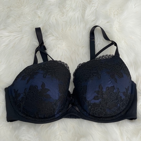 Cacique Black Lace Balconette Bra 38DDD Cross Back Lingerie Underwire Plus Size - Picture 1 of 6